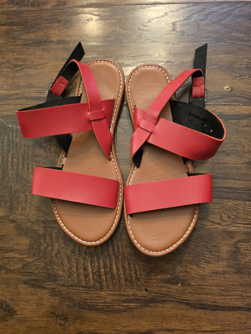 Women's Red Strappy Flat Sandals